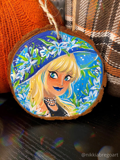 Blue Lily Witch : Hand Painted Wood Ornament