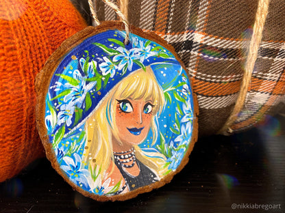 Blue Lily Witch : Hand Painted Wood Ornament