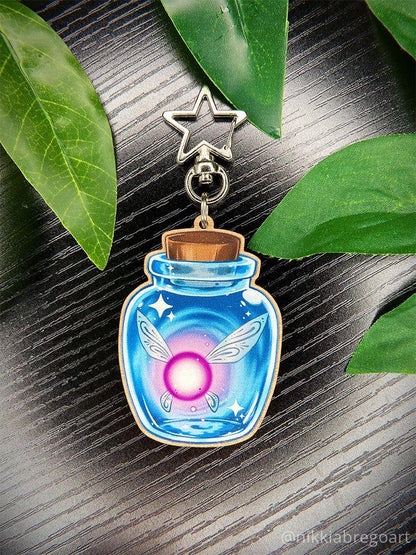 Fairy in a Bottle Wood Keychain