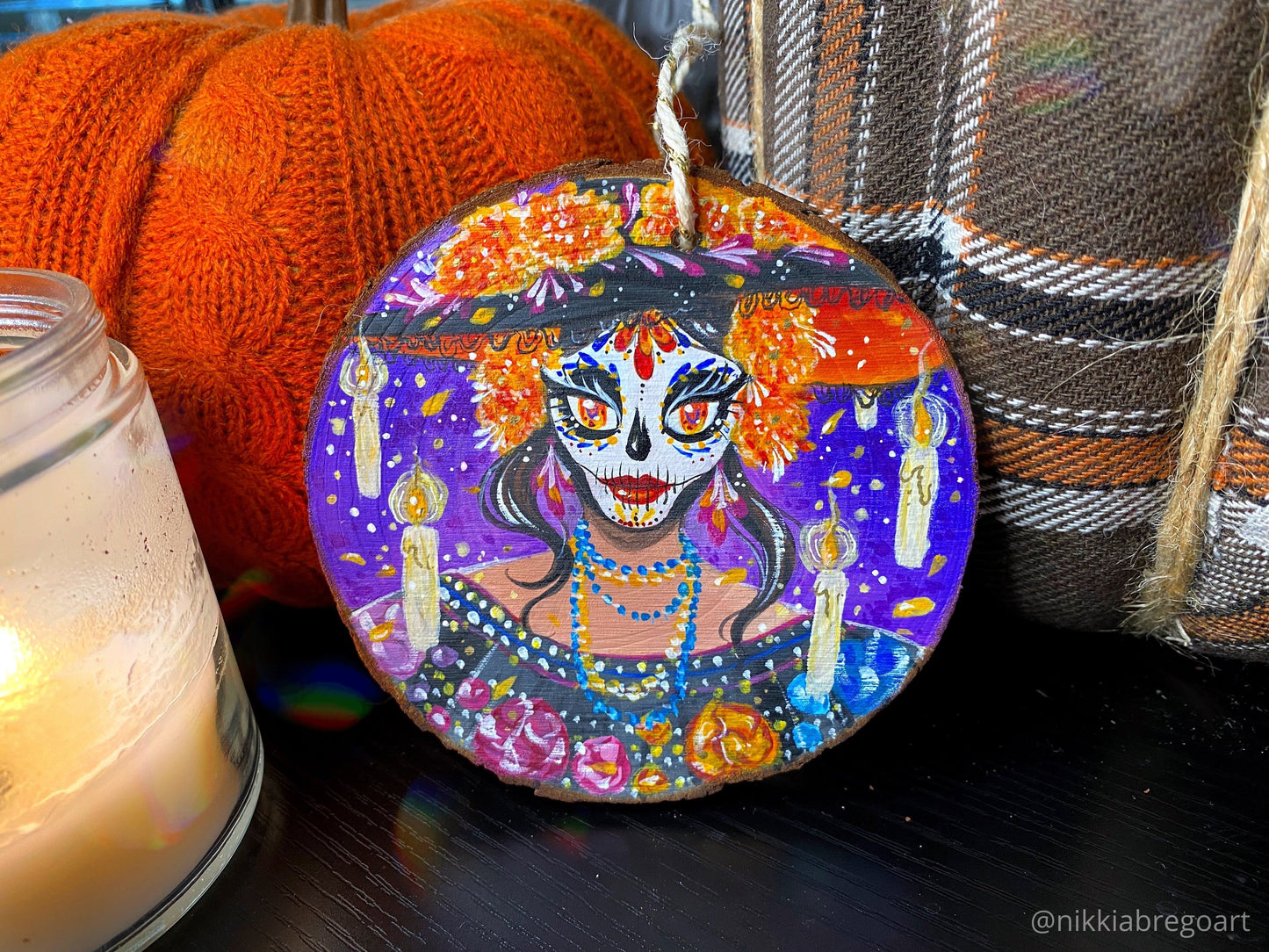 Calavera Witch : Hand Painted Wood Ornament