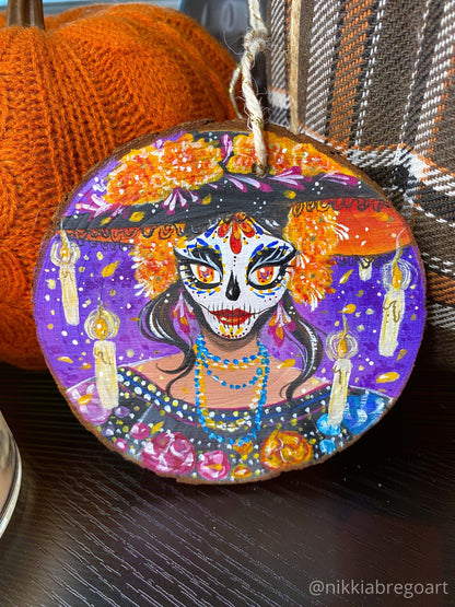 Calavera Witch : Hand Painted Wood Ornament