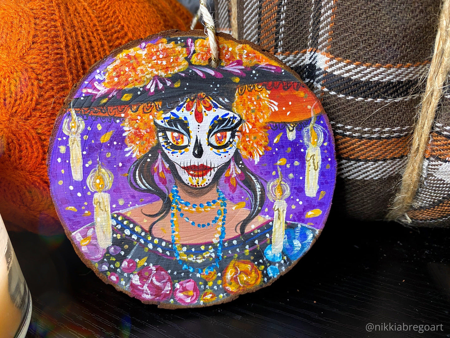 Calavera Witch : Hand Painted Wood Ornament