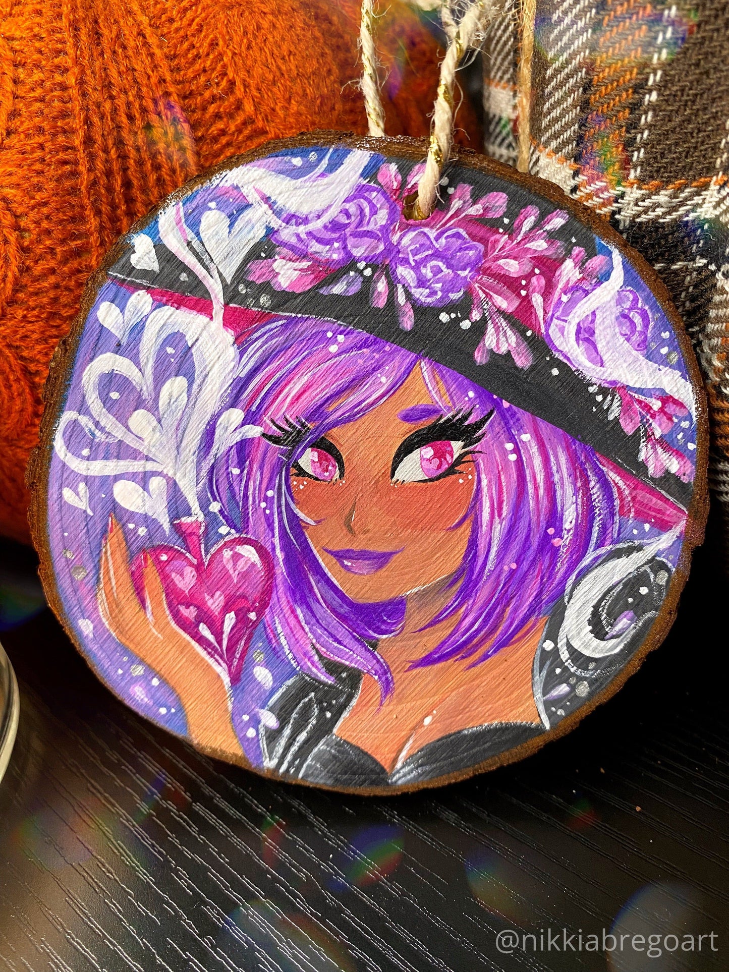 Love Potion Witch : Hand Painted Wood Ornament