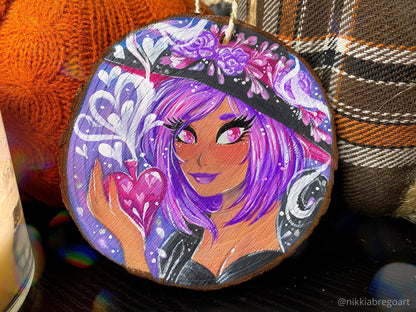 Love Potion Witch : Hand Painted Wood Ornament