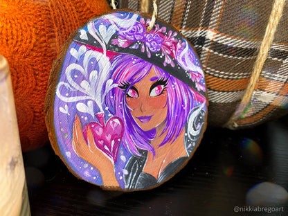 Love Potion Witch : Hand Painted Wood Ornament