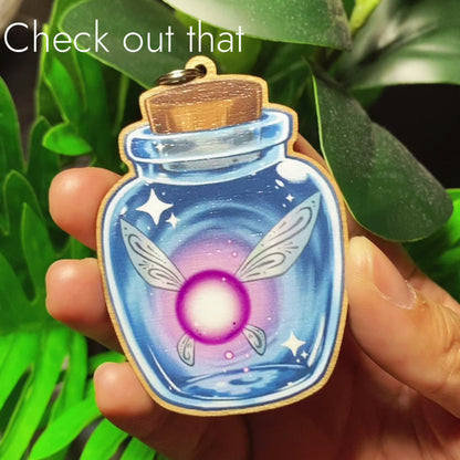 Fairy in a Bottle Wood Keychain